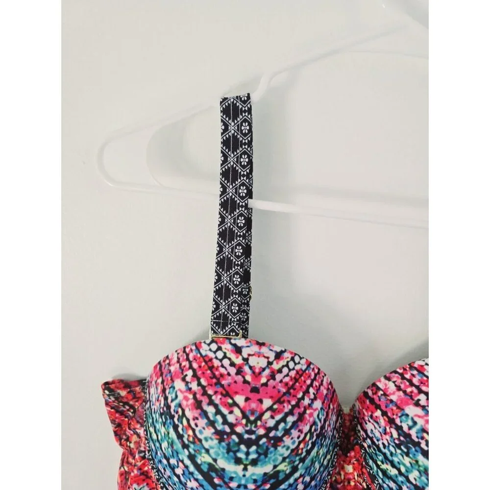Meet Curve Multicolored Plunge Underwire Molded Cups One Piece Swimsuit 4X 4XL - Picture 8 of 12
